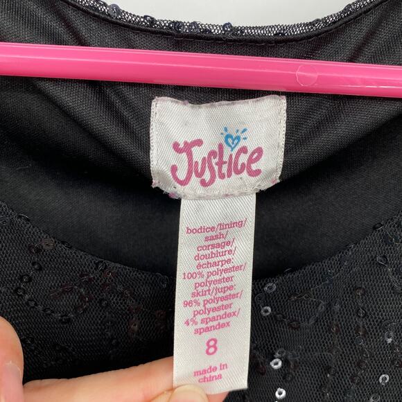 Justice Sleeveless Tank Dress Black Sequin Ruffles Fit & Flare Tie Back size 8 - Picture 4 of 6